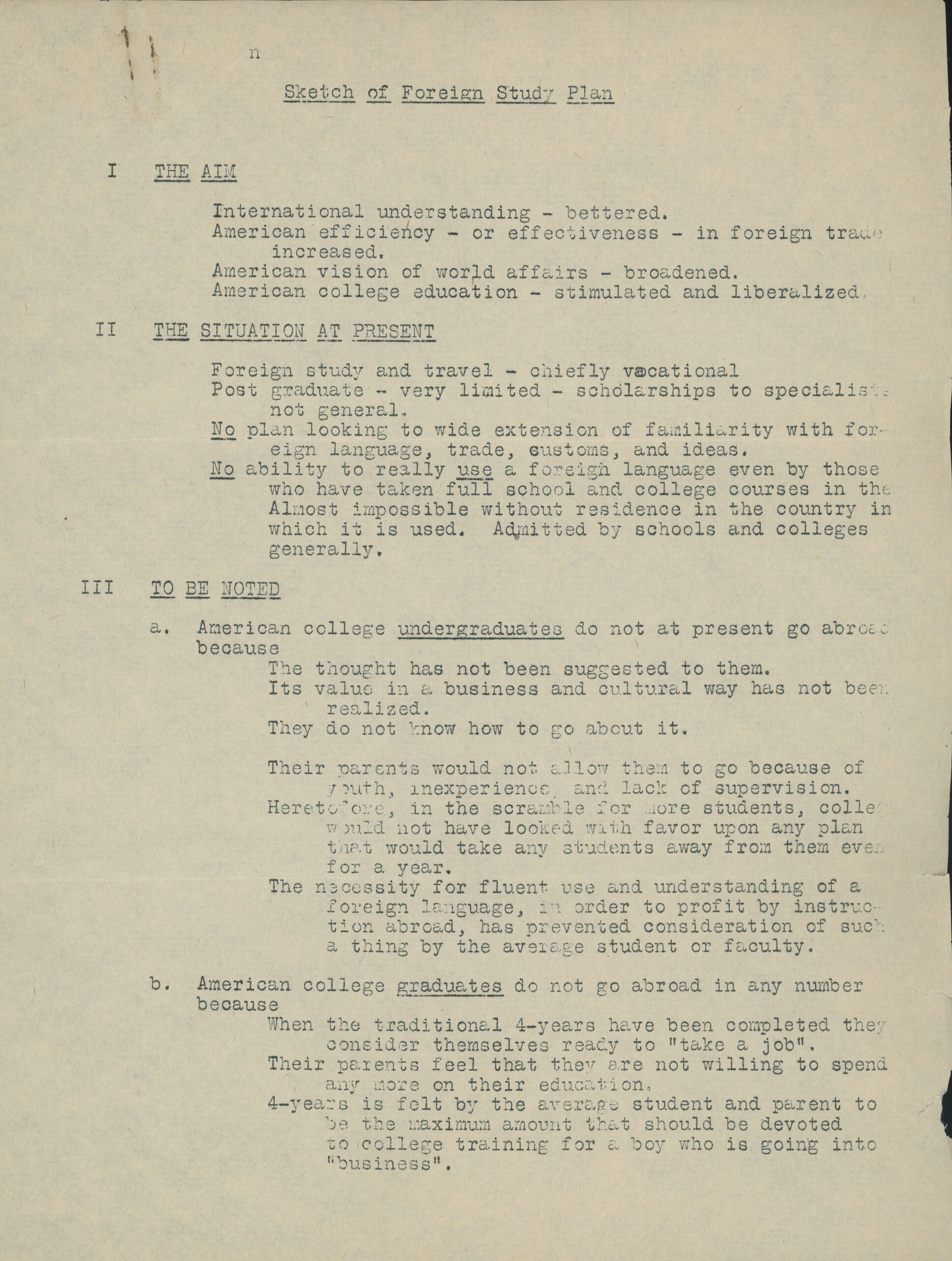 Sketch of Foreign Study Plan, page 1