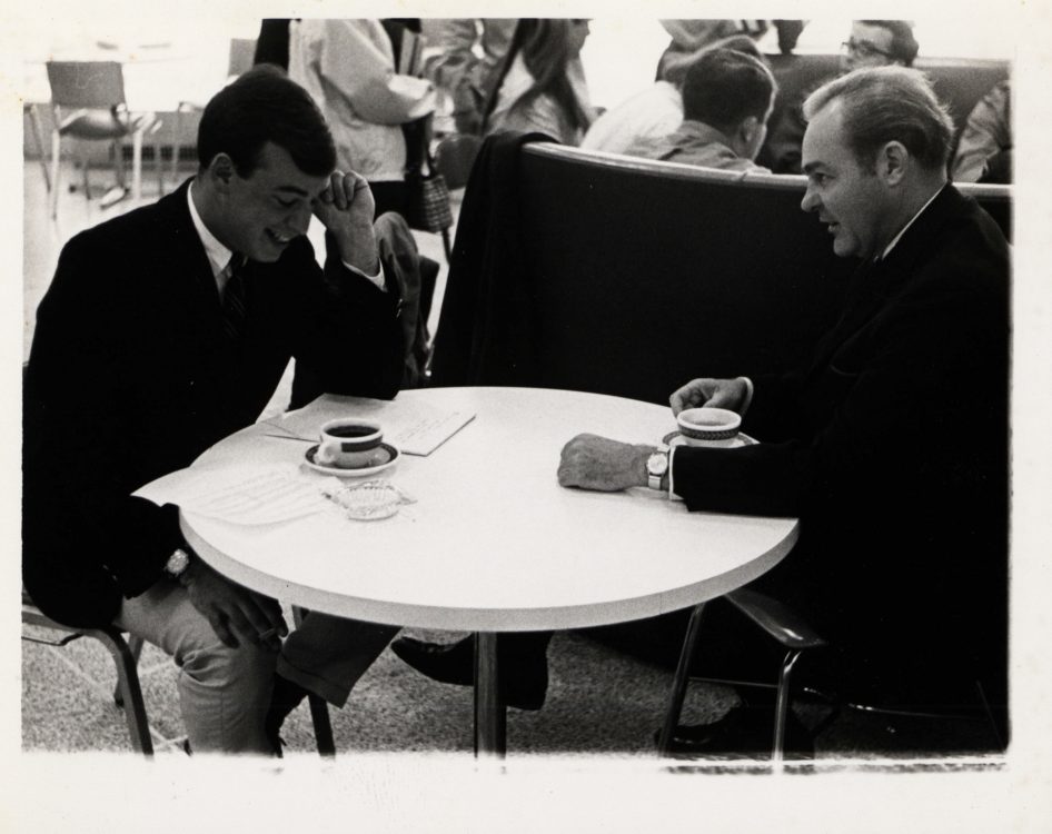 The Review editor-in-chief Shaun Mullen interviewing presidential hopeful Eugene McCarthy (photograph), 1968