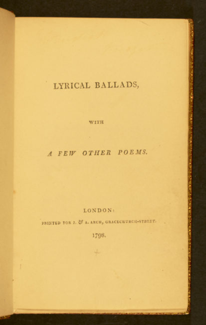 Lyrical Ballads with a Few Other Poems. London: Printed for J. & A. Arch, 1798.