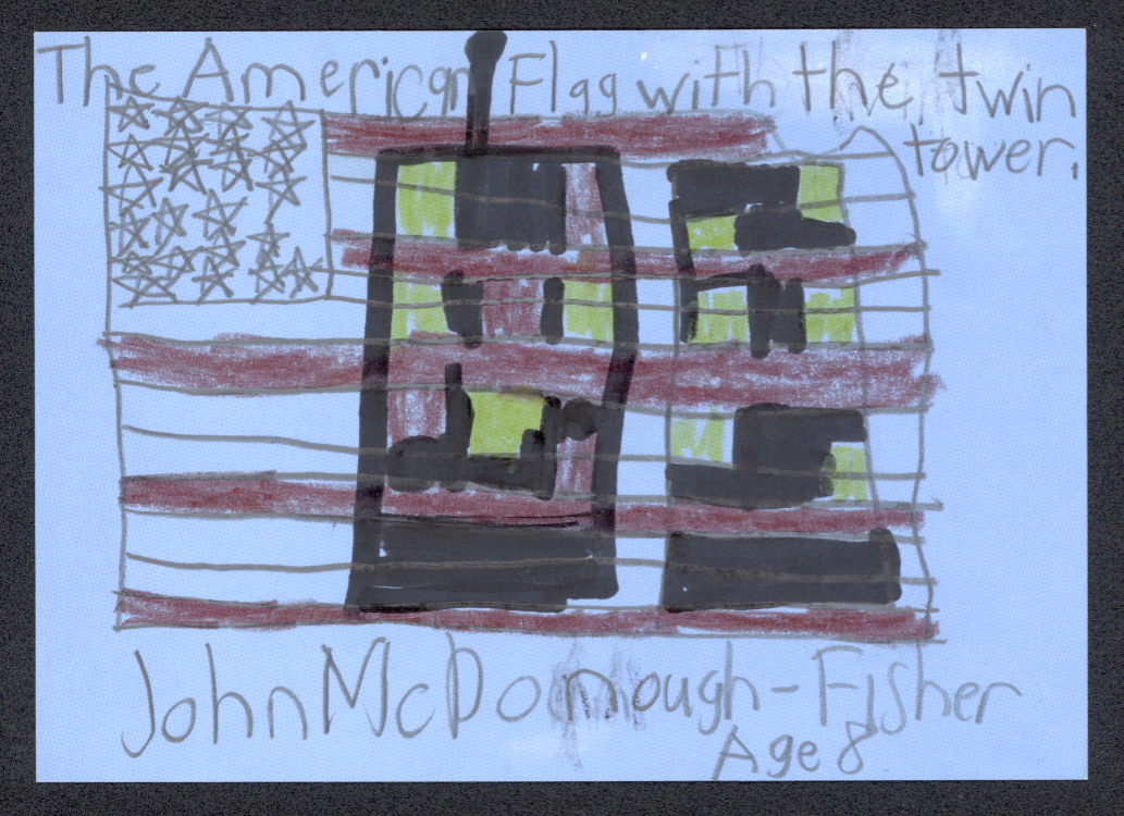 John McDonough-Fisher. [The American Flag with the twin tower]. Blue Sky Project card submission, circa September 2002