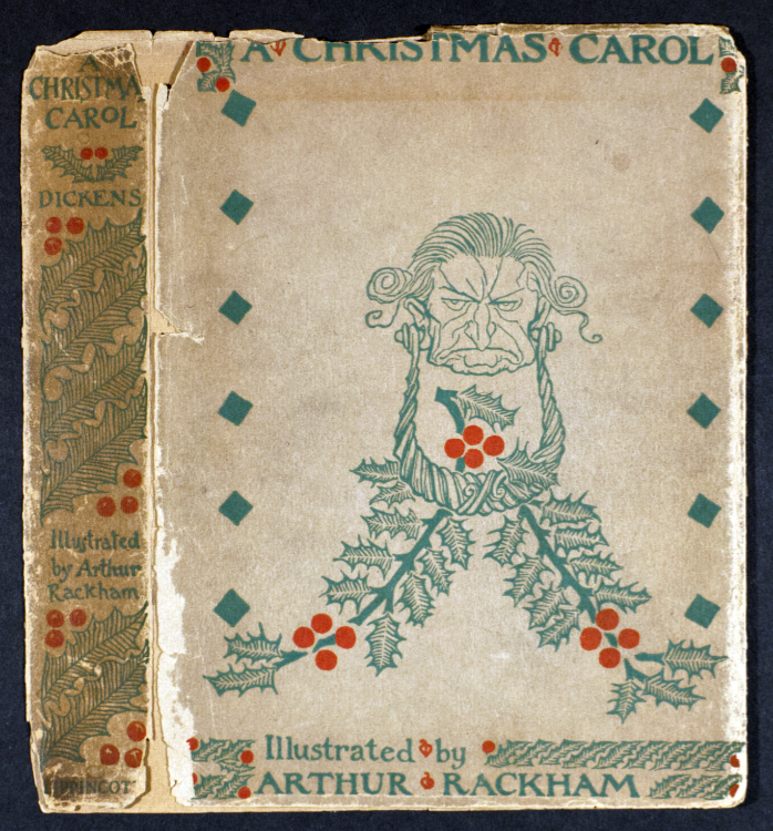 Dust jacket for Dickens, Charles. A Christmas Carol. Philadelphia: J. P. Lippincott Co., 1952. Illustrated by Arthur Rackham.