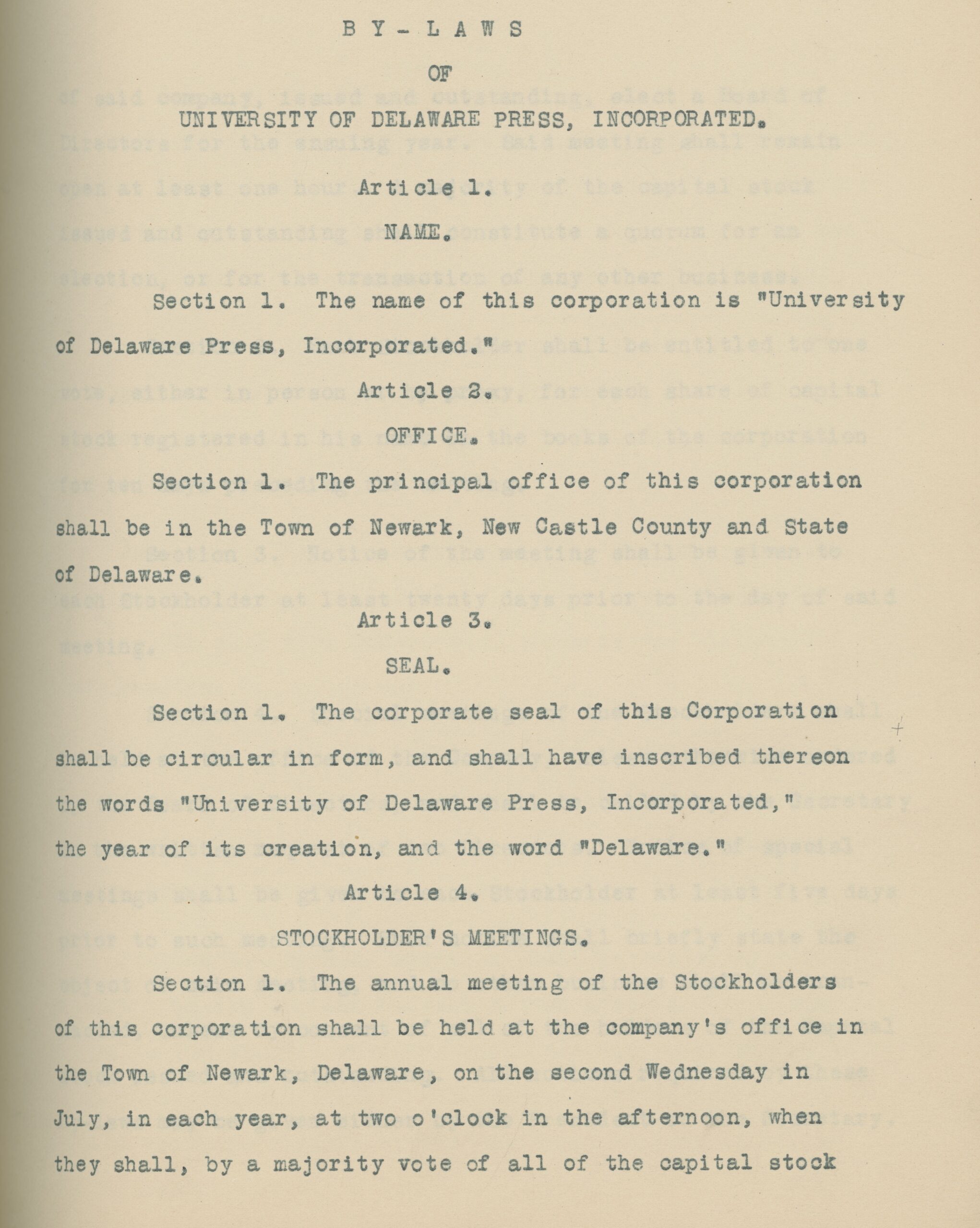 University of Delaware Press 1922 By-Laws