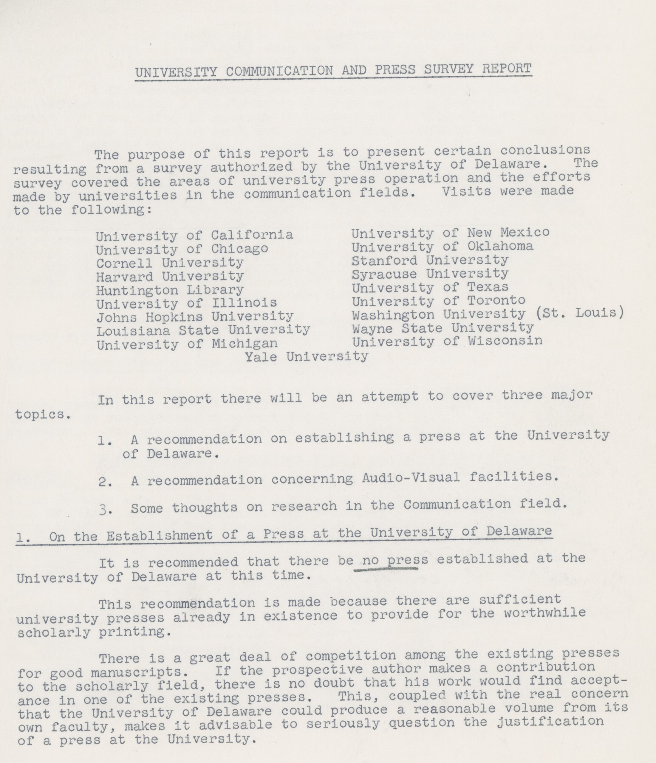 University Communication and Press Survey Report June 4, 1958