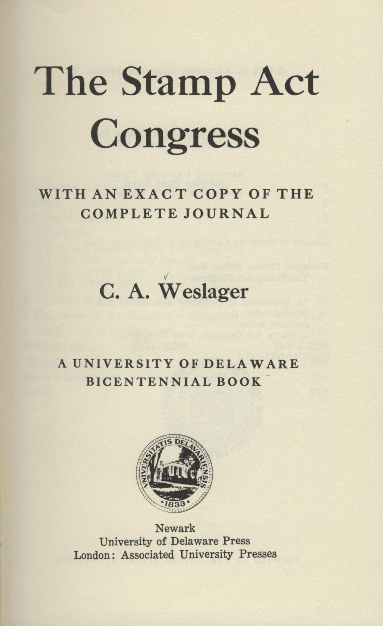 The Stamp Act Congress by C. A. Weslager