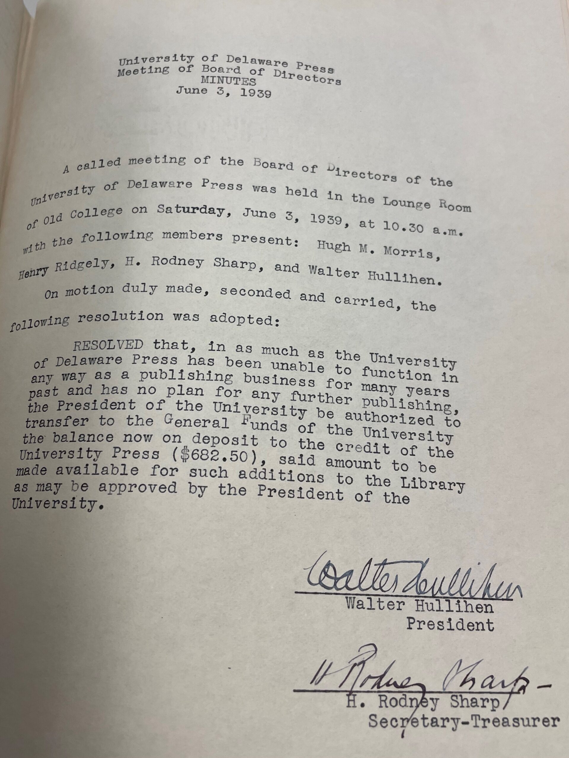 1939 Resolution on Press Closure