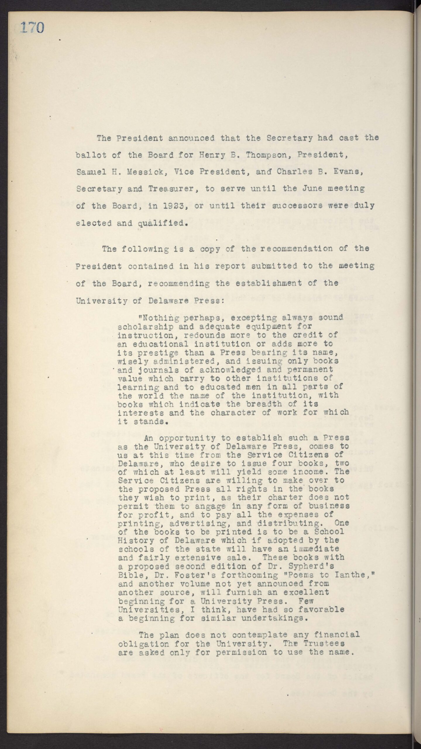 Hullihen July 1922 Board of Trustees