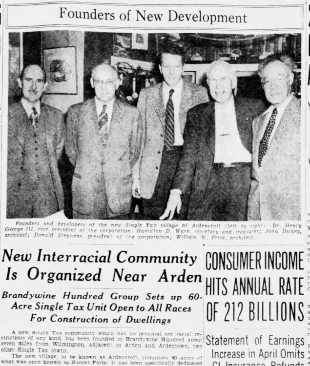 “New Interracial Community Is Organized Near Arden.” (Wilmington) Morning News, 12 June 1950