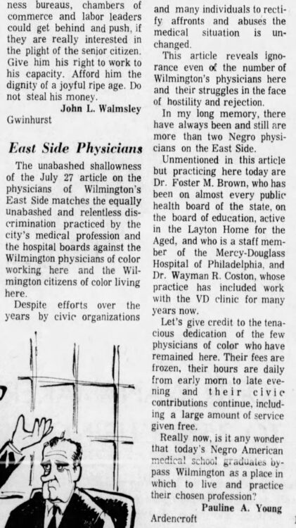 Young, Pauline A. Letter to the editor, (Wilmington) Evening Journal, 7 August 1972