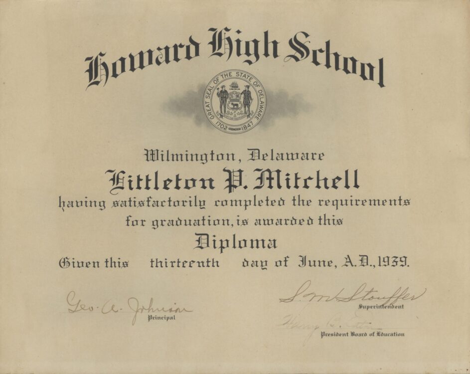 Littleton P. Mitchell high school diploma. 13 June 1939