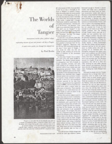 Paul Bowles. Photocopy of “The Worlds of Tangier.” Holiday, 1958