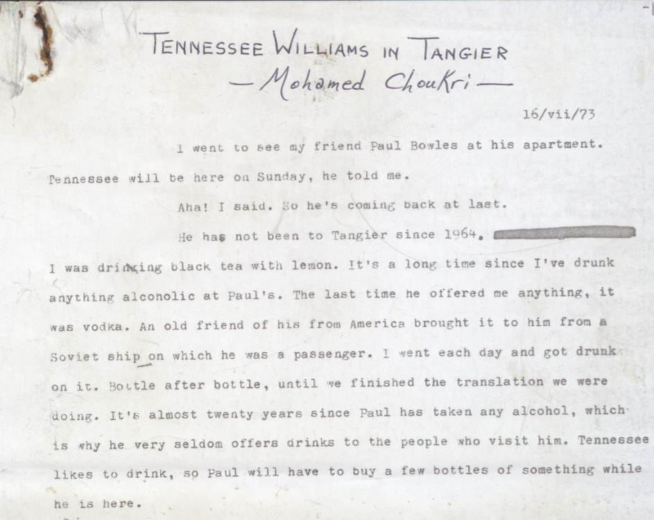 Tennessee Williams in Tangier, corrected typescript