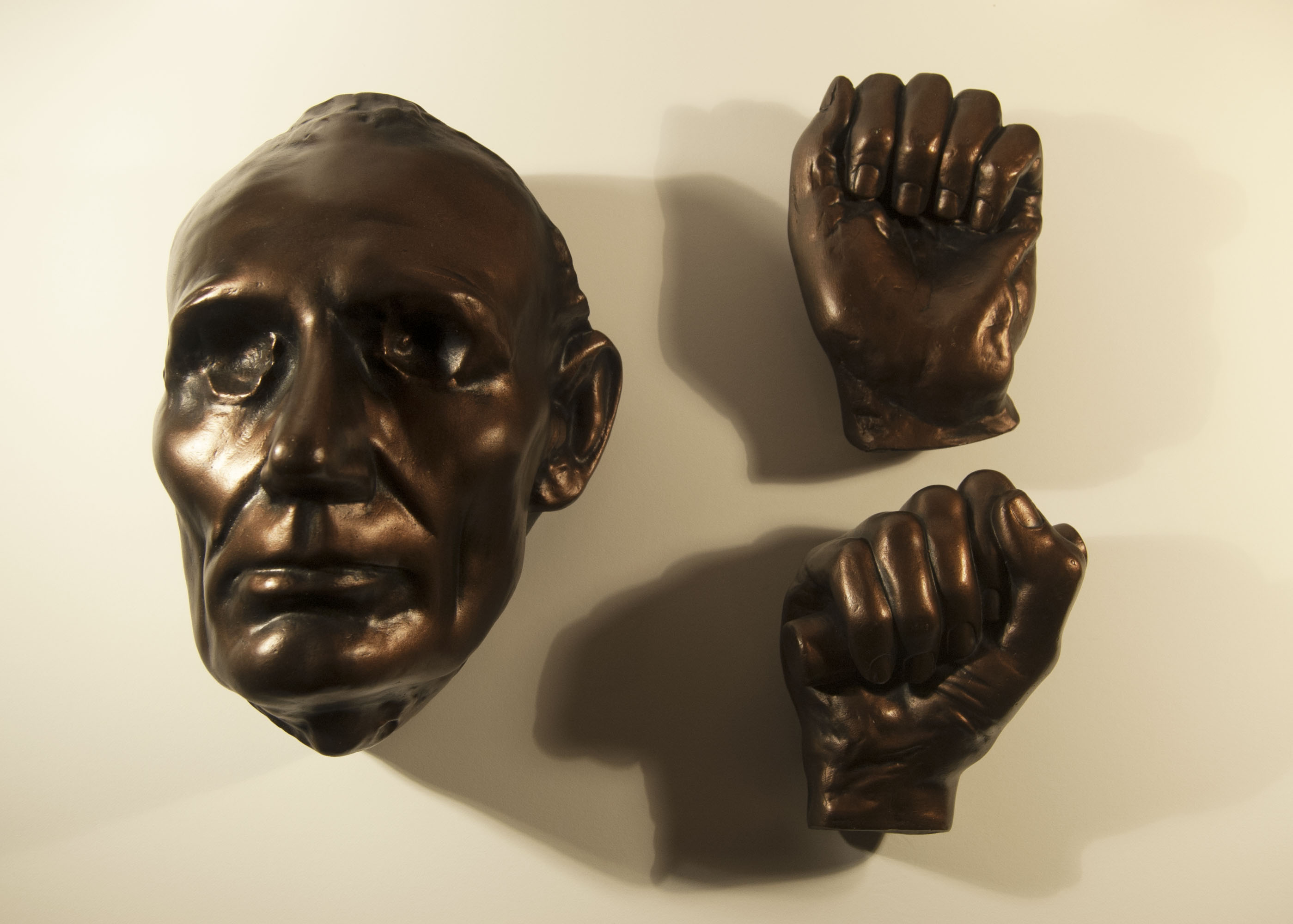 Life mask of Abraham Lincoln with hands, 1860.