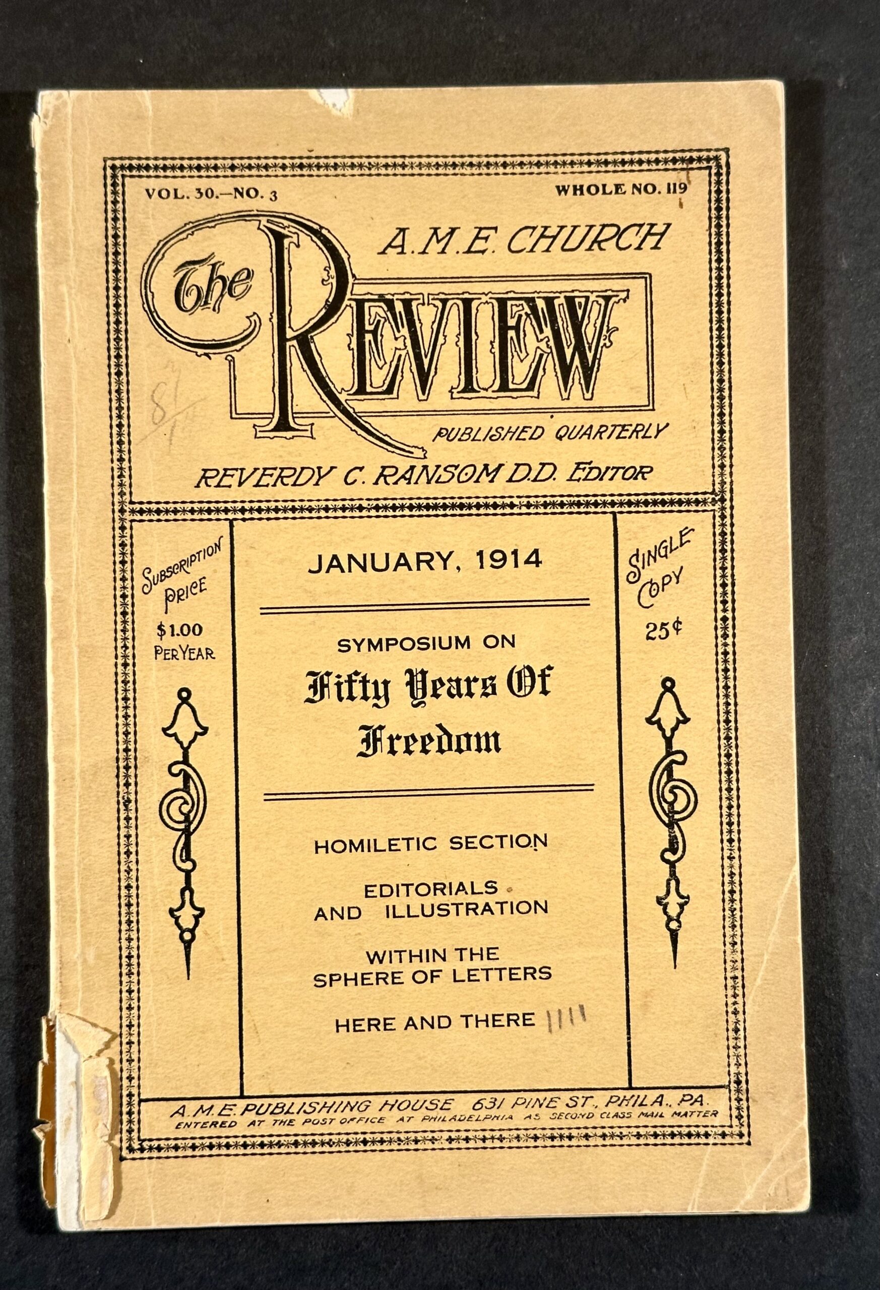 A.M.E. Publishing House. The A.M.E. Church Review, [January 1914], from the Alice Dunbar Nelson Papers collection