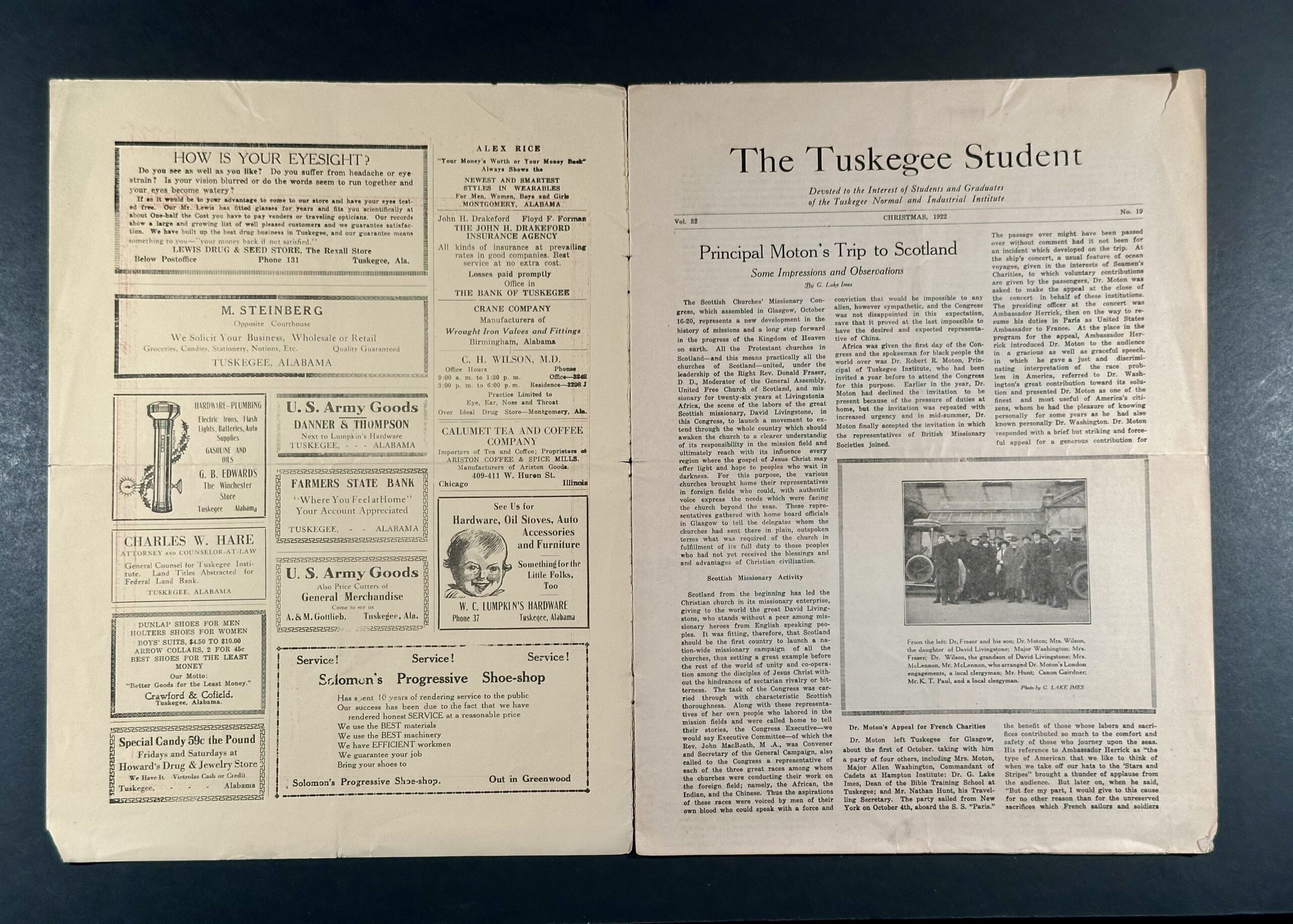 Tuskegee Normal and Industrial Institute. The Tuskegee Student, [Christmas 1922], from the Alice Dunbar Nelson Papers collection
