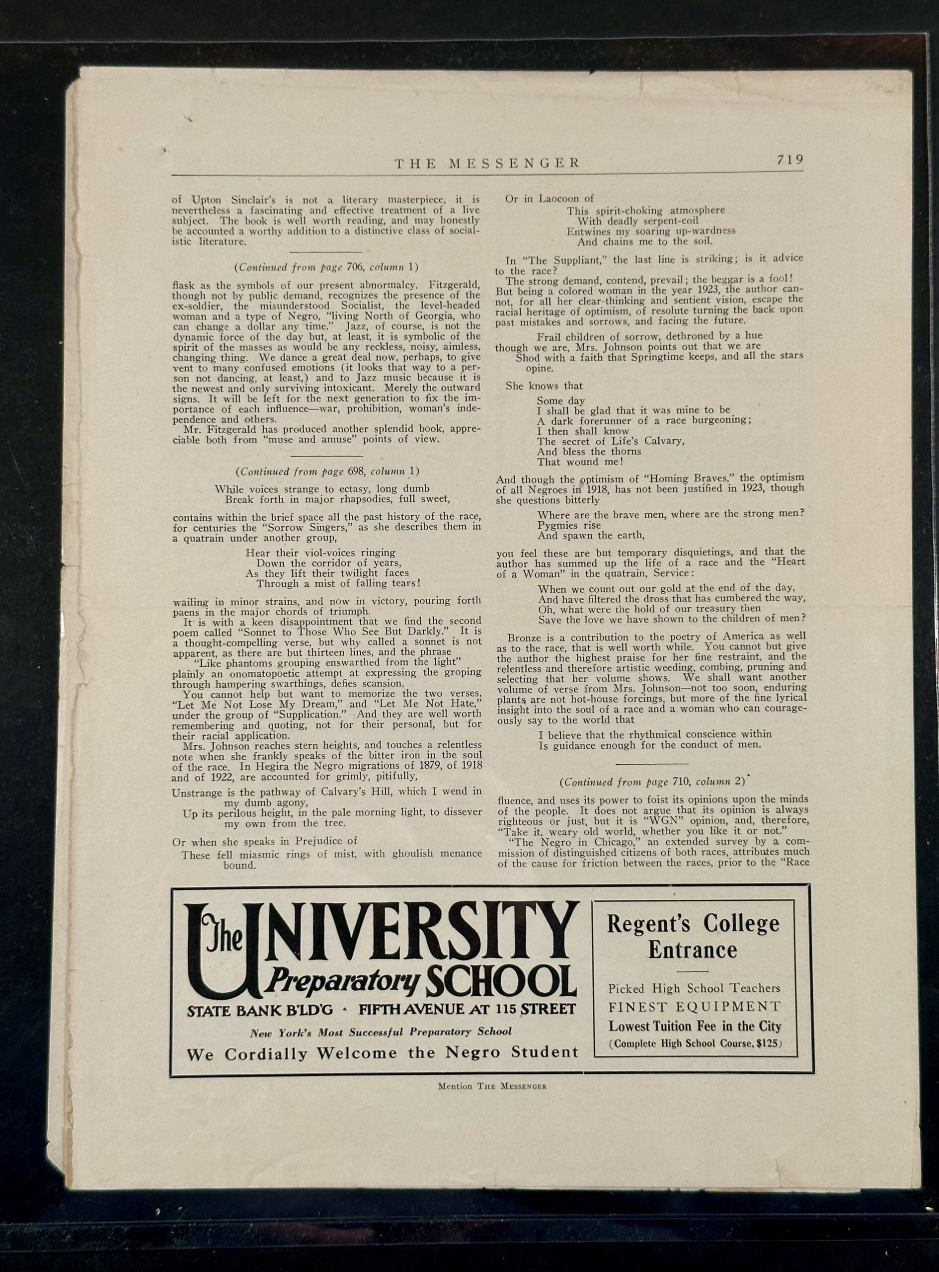 Randolph, A. Phillip and Owen, Chandler. The Messenger, [May 1923], page 719, from the Alice Dunbar Nelson Papers collection