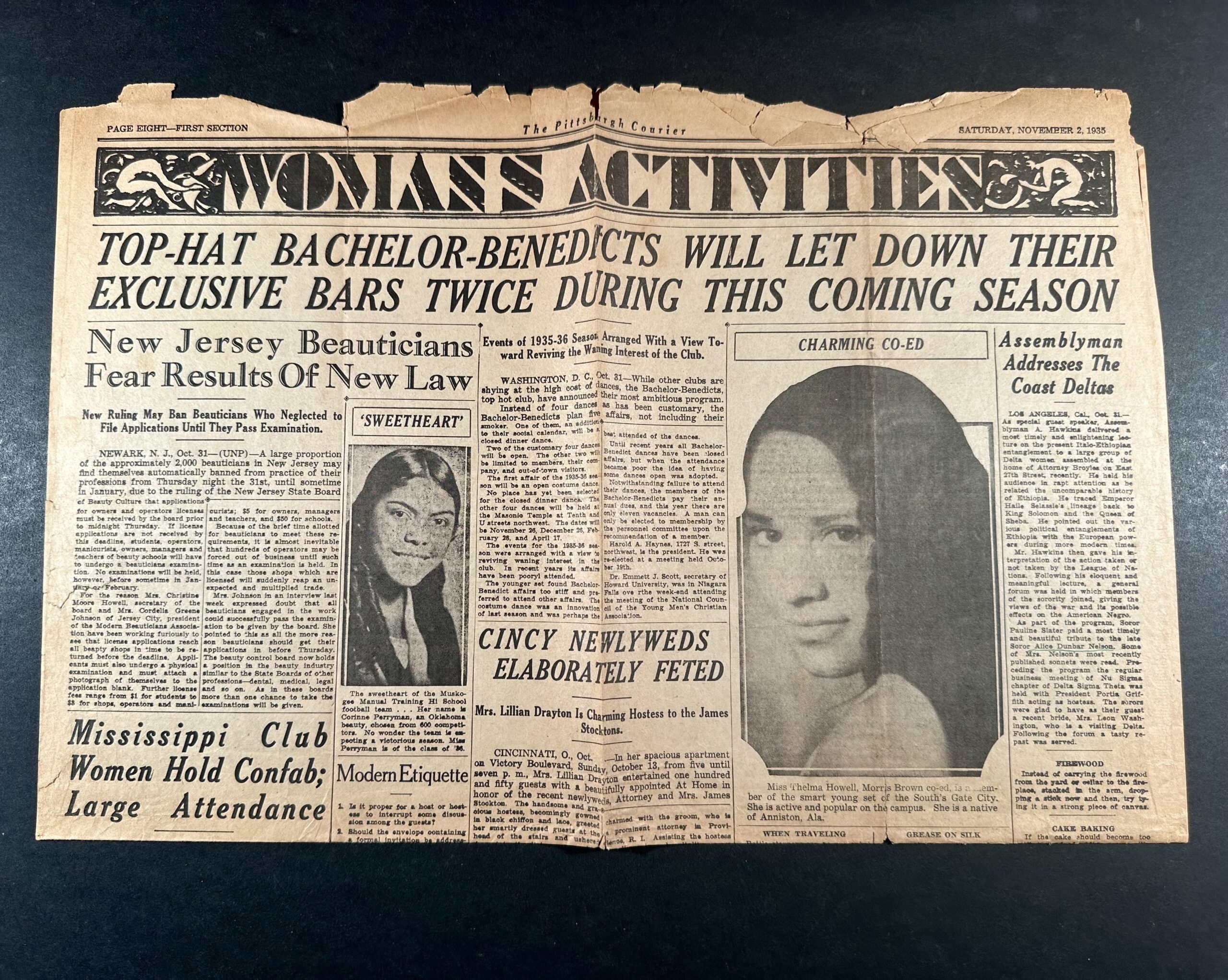 Vann, Robert L. The Pittsburgh Courier, [Saturday, November 2, 1935], “Woman’s Activities,” from the Alice Dunbar Nelson Papers collection