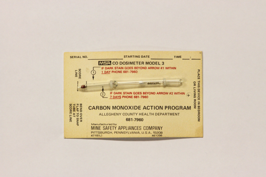Mine Safety Appliances Company. Carbon Monoxide Action Program card with dosimeter. Date unknown.
