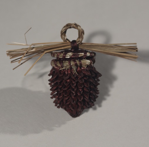 Paula Thorne (Penobscot Nation), Penobscot Acorn Basket, ca. 1999, dyed and natural brown ash, sweetgrass.
