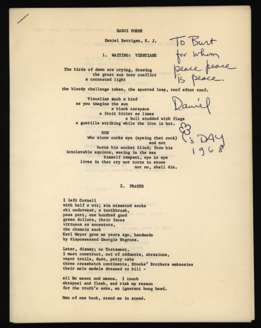 Daniel Berrigan, Hanoi Poems. Ithaca: Cornell United Religious Work, 1968.