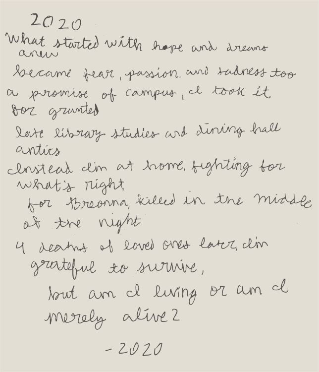 Julia. “2020,” manuscript poem, 2020.