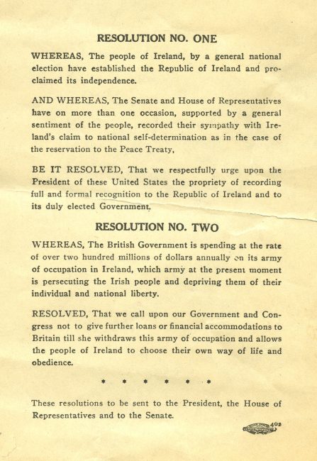 American Commission on Irish Independence. Resolution No. One/Resolution No. Two