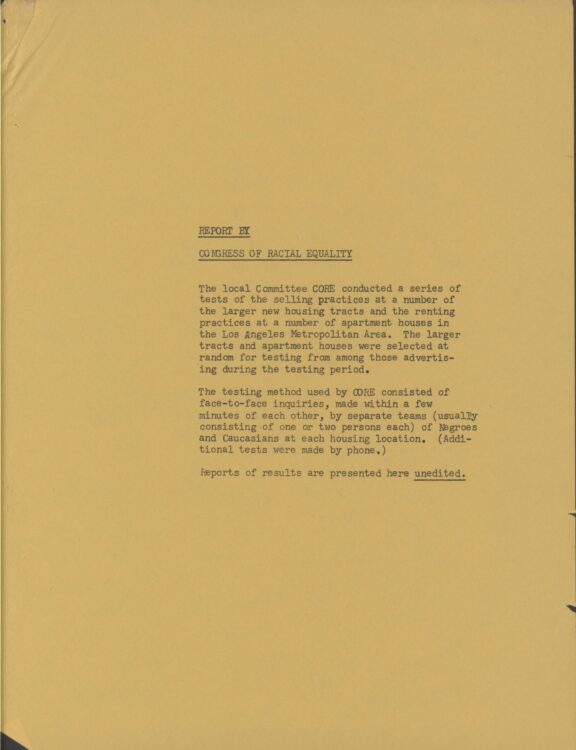 “Report by Congress of Racial Equality,” 1959, cover page