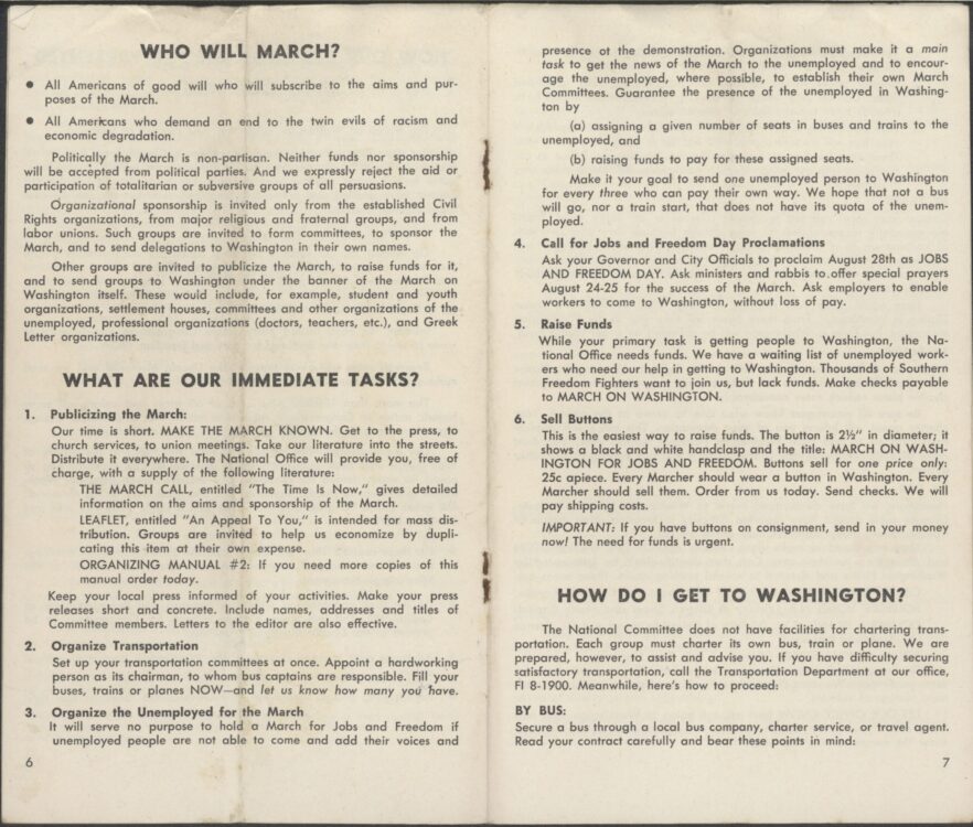 Organizing Manual No. 2: Final Plans for the March on Washington for Jobs and Freedom, 1963