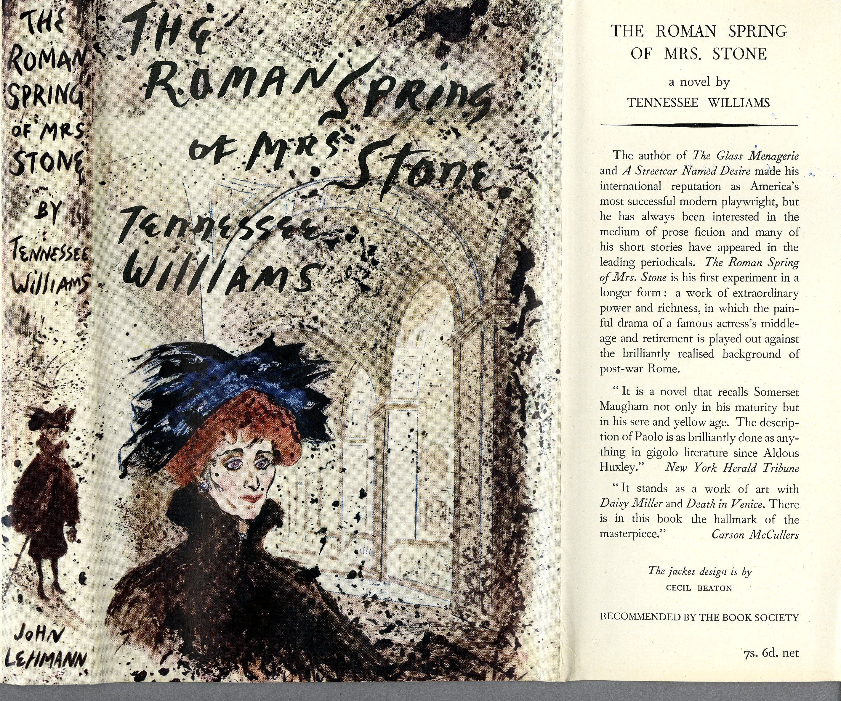 Williams, Tennessee. The Roman Spring of Mrs. Stone. London: J. Lehmann, 1950. Cover art and design by Cecil Beaton.