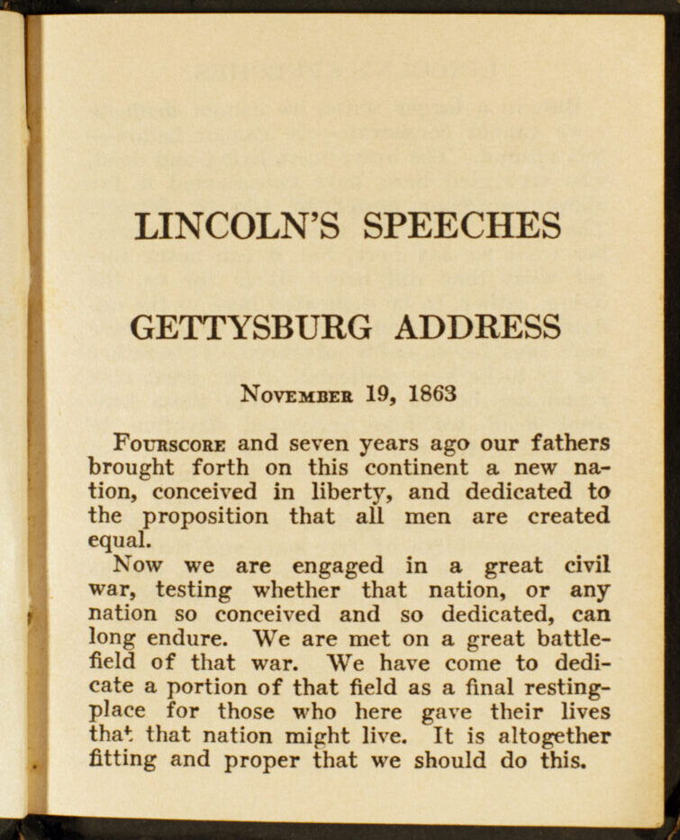 Speeches and Addresses of Abraham Lincoln. New York: Little Leather Library Corporation, undated.