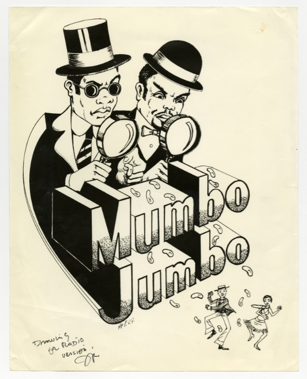 Autograph proof of drawing for radio version of Mumbo Jumbo, circa 1985