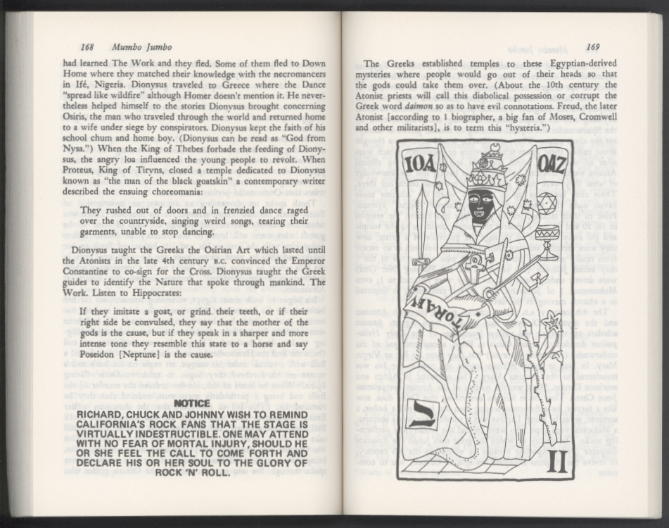 Sample pages of Papa LaBas’ monologue in Mumbo Jumbo
