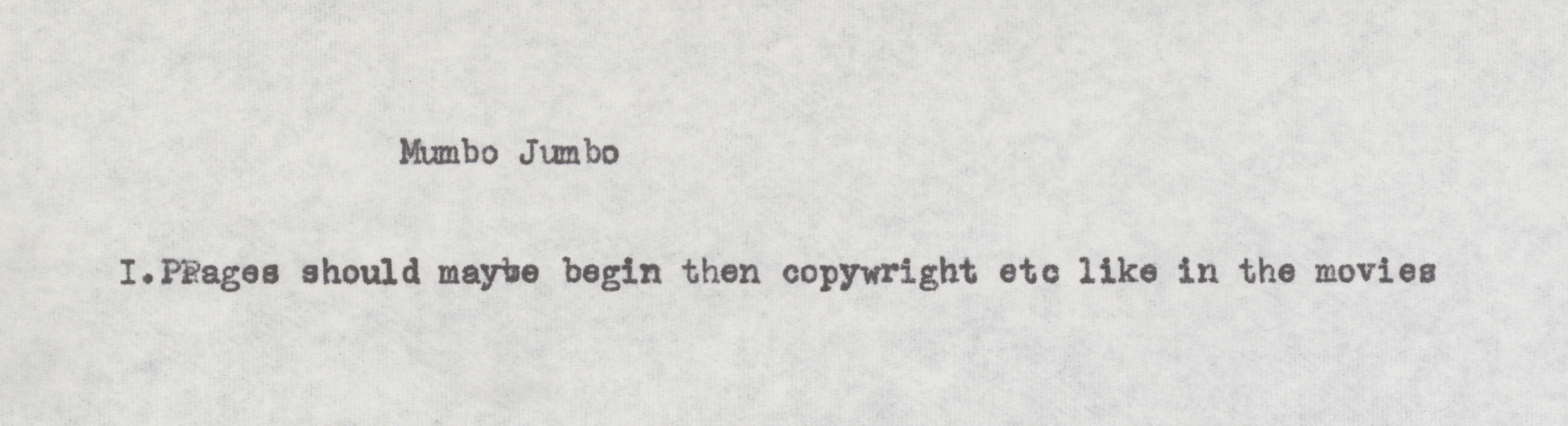 Typed note by Reed regarding Mumbo Jumbo’s pagination, circa 1972