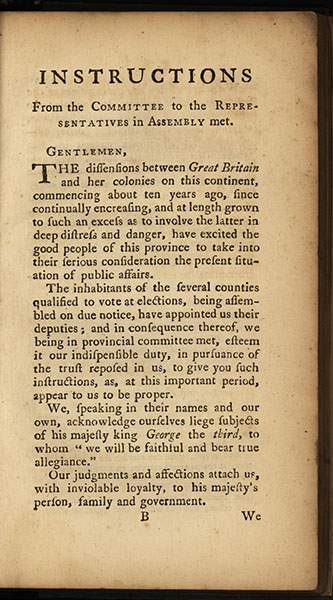John Dickinson, A New Essay (by the Pennsylvanian Farmer) on the Constitutional Power of Great-Britain Over the Colonies in America: With the Resolves of the Committee for the Province of Pennsylvania, and Their Instructions to Their Representatives in Assembly. Philadelphia, printed: Re-printed for J. Almon
