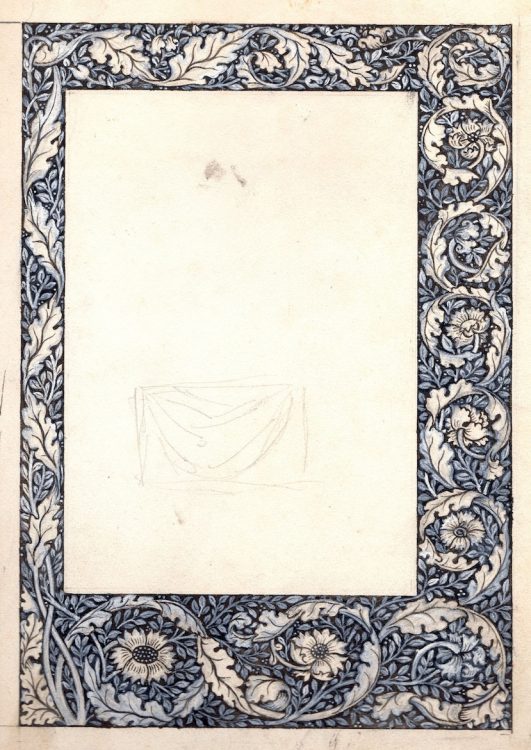 William Morris, 1834–1896. Design for a border for The Well at World’s End. Ink and pencil with Chinese white on paper, ca. 1893