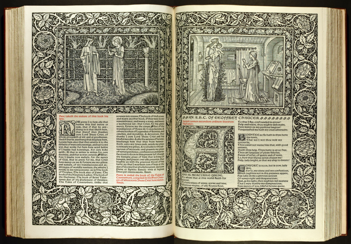 Geoffrey Chaucer, –1400. The Works of Geoffrey Chaucer, Now Newly Imprinted. [Hammersmith, Middlesex]: Printed by me William Morris at the Kelmscott Press, Upper Mall, Hammersmith, in the County of Middlesex, finished on the 8th day of May, 1896 (msl copy)