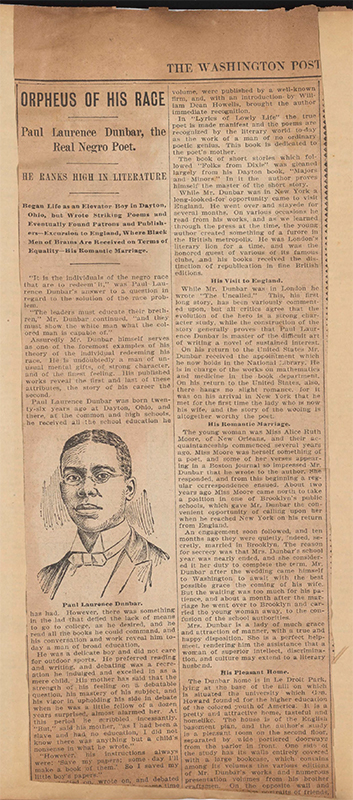 “Orpheus of His Race” [newspaper clipping]. Scrapbook No. 1, circa 1890-1934. Alice Dunbar-Nelson Papers, MSS 113.12.233.