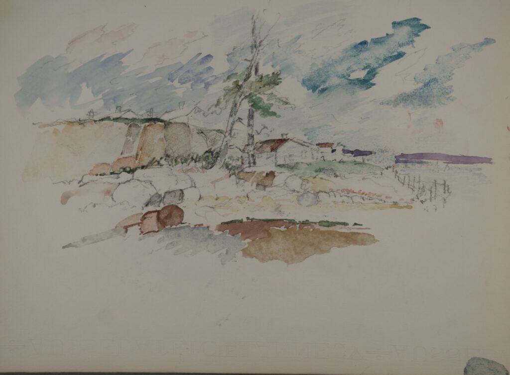 John Edward Heliker (American, 1909-2000), Landscape, n.d., charcoal, watercolor. Museums Collections, Gift of Heliker LaHotan Foundation.