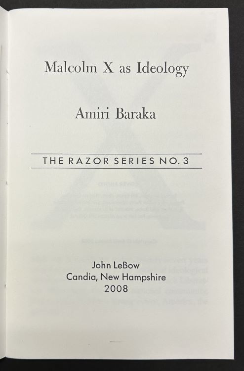 Amiri Baraka, Malcolm X as Ideology, cover page