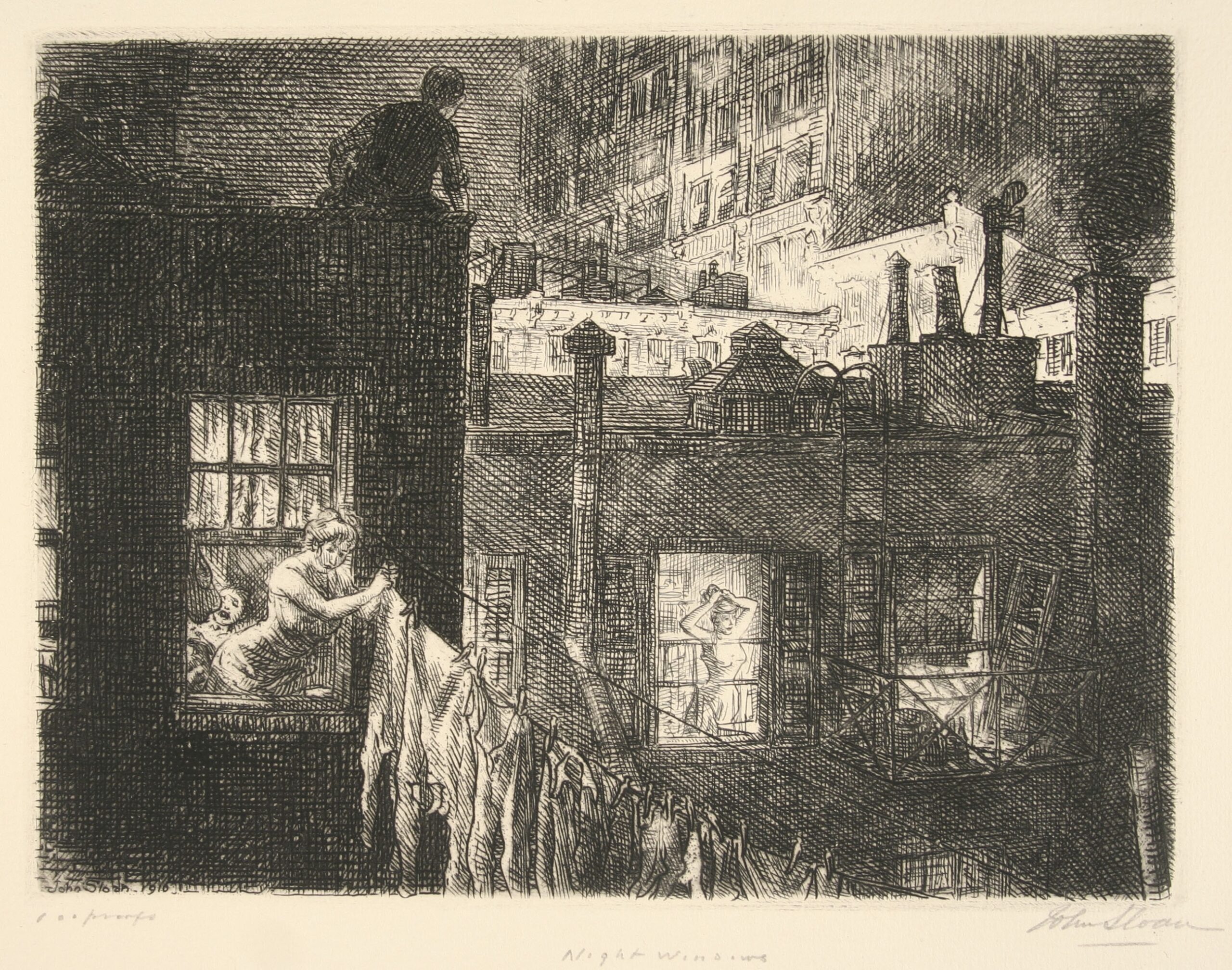 John Sloan (American, 1871-1951), Night Windows, 1910, etching. Museums Collections, Gift of Mrs. John Sloan