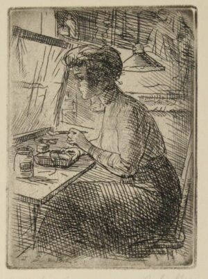 John Sloan (American, 1871-1951), Woman with Etching Tray, 1912, etching. Museums Collections, Gift of Mrs. John Sloan