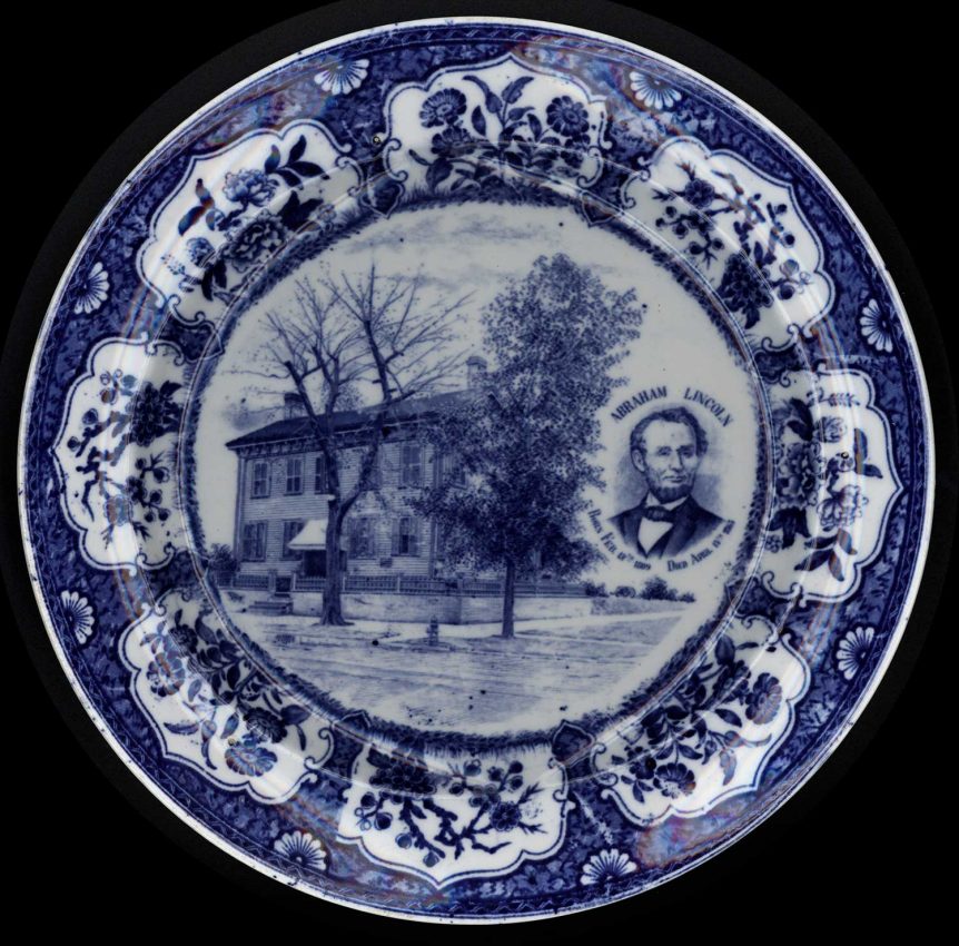 Lincoln’s House, Springfield, Illinois; flow blue plate