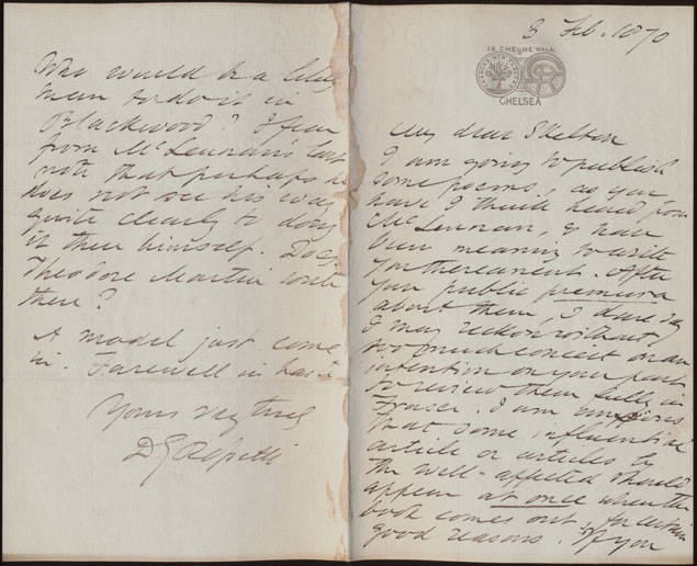 Dante Gabriel Rossetti, 1828-1882. Autograph letters to John Skelton, February and 4 May 1870.