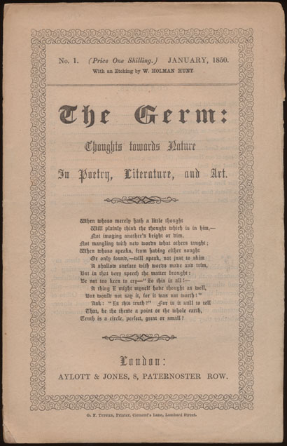 The germ: thoughts towards nature in poetry, literature, and art. London: Aylott & Jones, 1850.