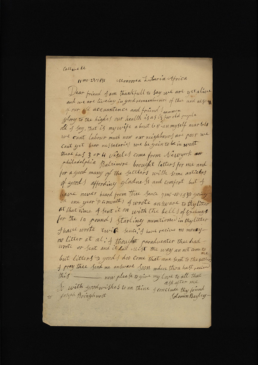 Solomon Bayley Letter dated Nov. 23, 1831