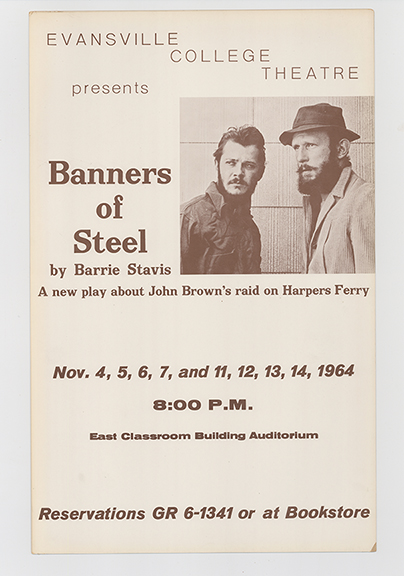 Poster from the 1964 production of Banners of Steel at Evansville College, Evansville, IN.