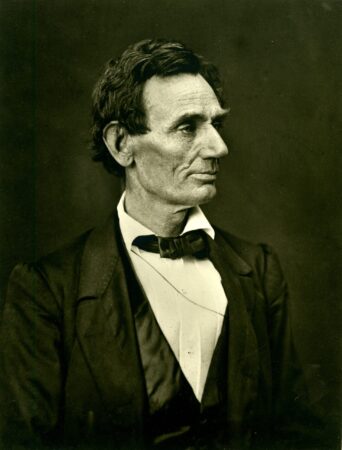 Hesler, Alexander (photographer). Beardless Republican nominee, Abraham Lincoln, facing left, from a sitting on June 3, 1860, Springfield, Illinois. Printed by Yousef Karsh, circa 1956. MSS 0521 Lincoln Club of Delaware Abraham Lincoln collection