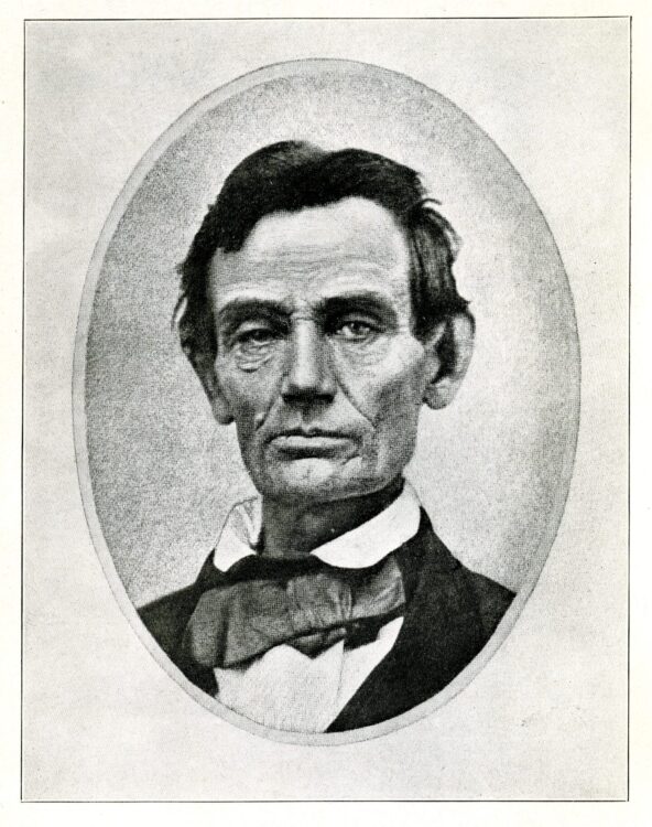 Thompson, J. C. (Jacob Champion). Manuscript 2: Where did Mr. Lincoln first receive the news of his nomination?; [and,] did Mr. Lincoln play hand ball? Revised edition. Springfield, Illinois: Lincoln Foundation Incorporated, 1925. Image of Lincoln from an ambrotype made by T. P. Pierson in Macomb, Illinois, August 27, 1858.