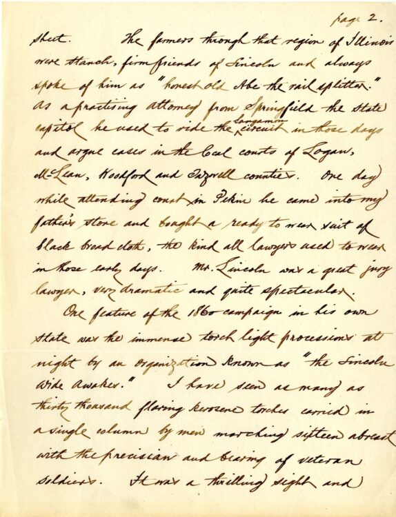 Walter M. Lenhart autograph letter to Norman Rood, October 20, 1923. Page 2. MSS 0521 Lincoln Club of Delaware Abraham Lincoln collection.