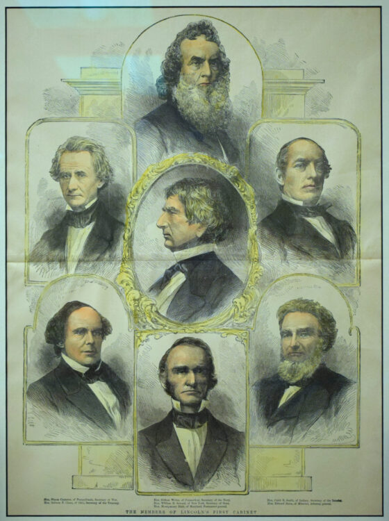 “The Members of Lincoln’s First Cabinet” in The Soldier in Our Civil War: A Pictorial History of the Conflict, 1861-1865, New York: J.H. Brown, 1884. Gift of the Hon. William L. Witham, Jr.