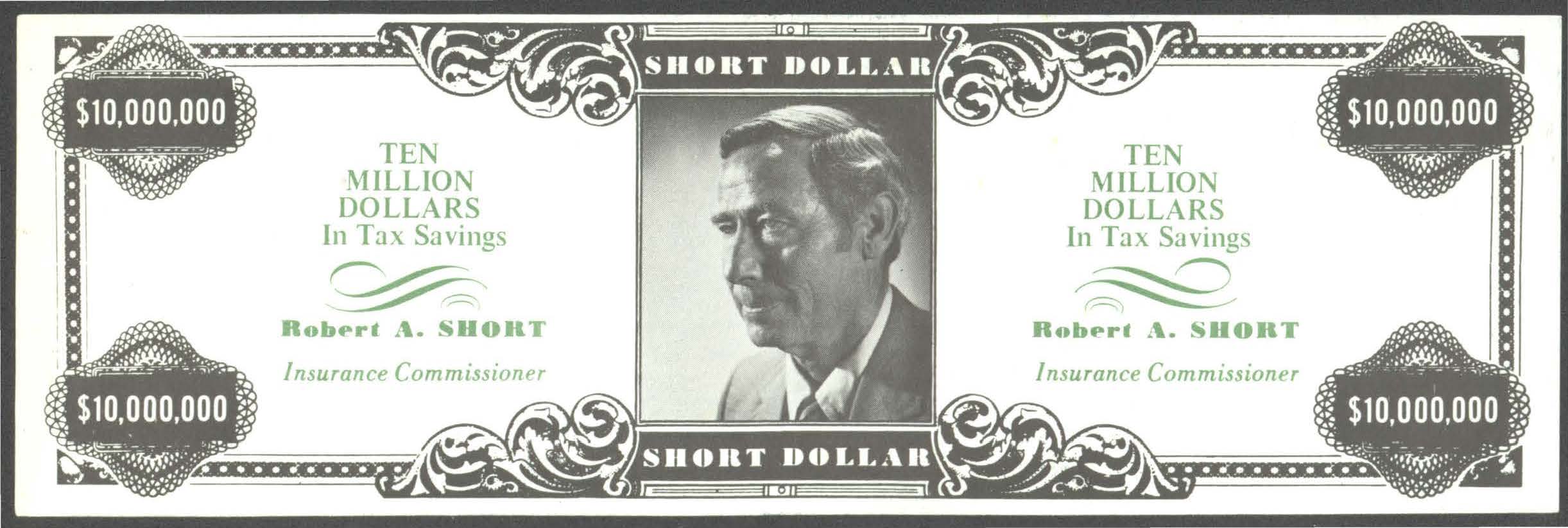 Campaign mailer, Tom Short for State Treasurer, 1970. MSS 0733, Delaware ephemera collection related to politics, policy, and government.